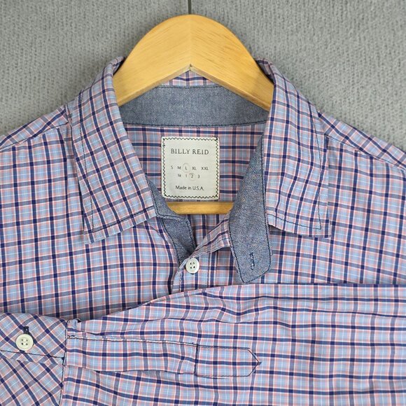 Billy Reid Shirt Men Size Large Purple Windowpane Plaid Long Sleeve Cotton Fit 2 - Picture 1 of 13